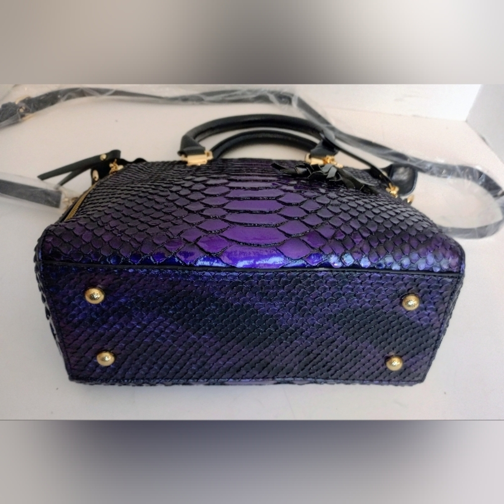 Purple Snake-Embossed Satchel Handbag - Unbranded - Picture 4 of 6